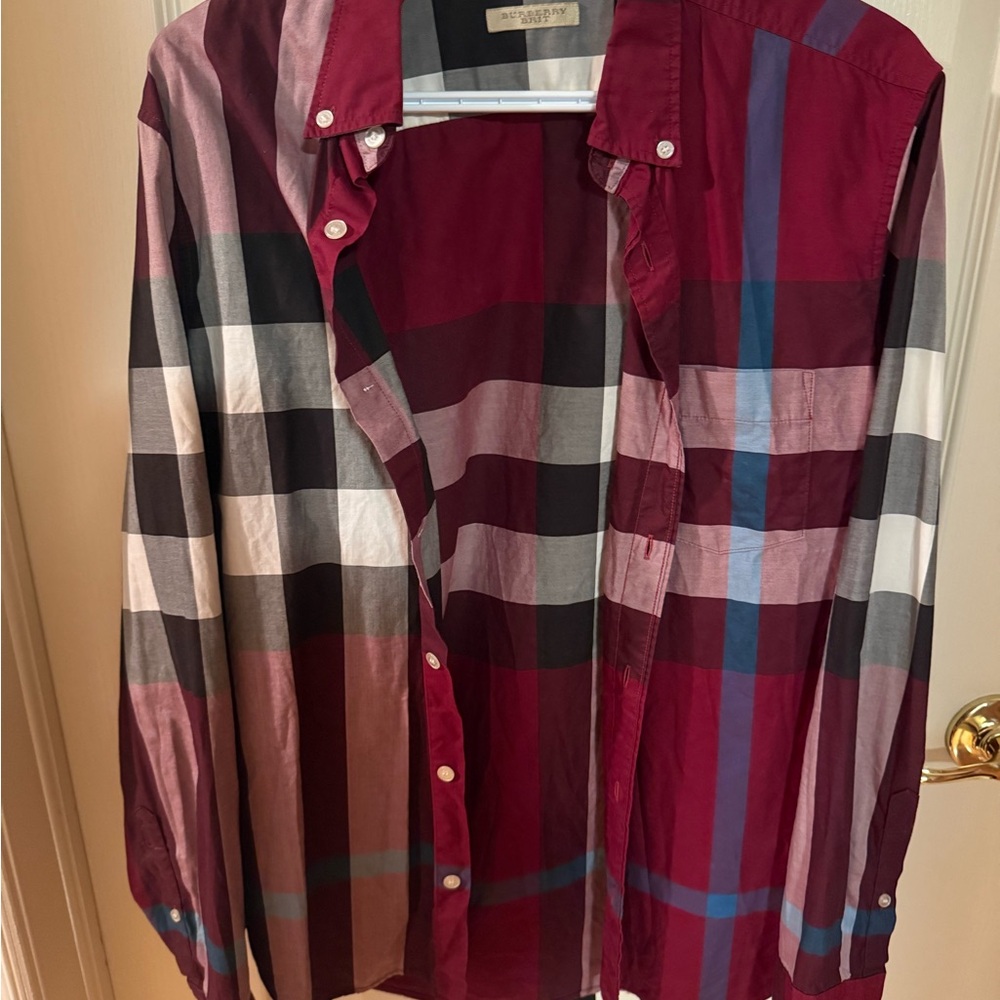 Burberry Burgundy and Black Plaid Shirt
